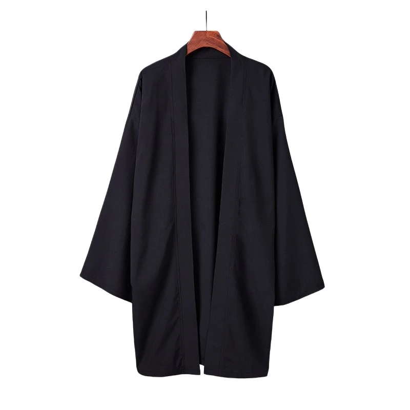 Men's Solid Color Long Sleeve Cardigan Long Kimono Shirt Asian Traditional Wear Yukata Haori Jacket Coat Japanese Kimono