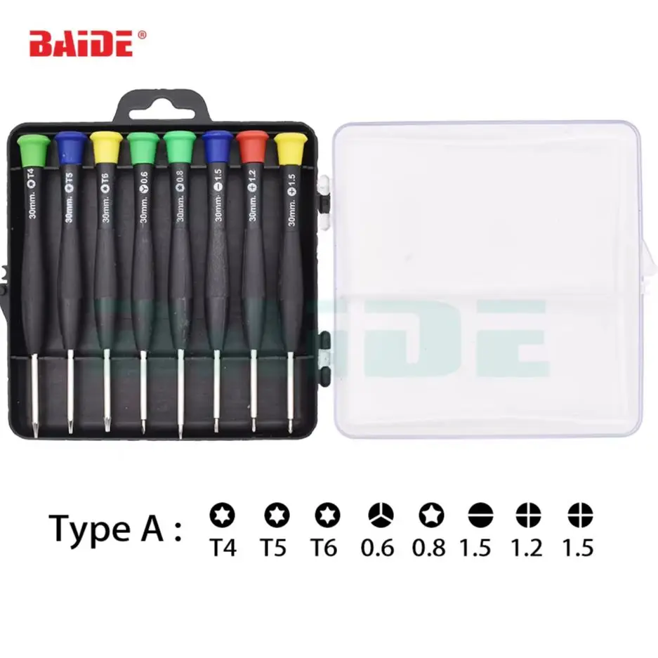 8 in 1 Screwdriver Kit T4 T5 T6 0.6Y 0.8 Pentalobe 1.2 1.5 Phillips 1.2 straight screwdrivers for Cell Phone repair 200 sets