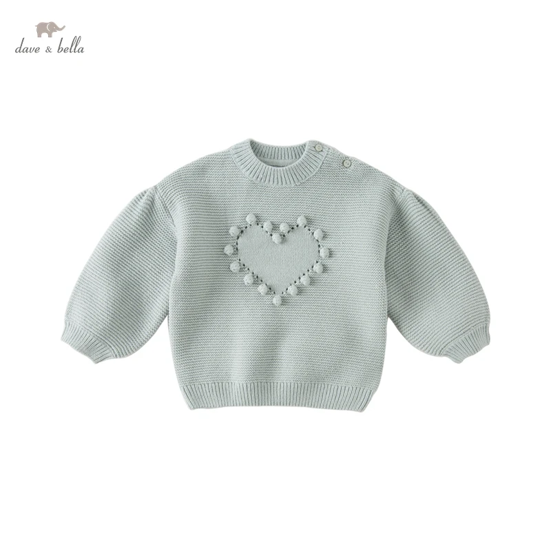 Dave Bella 2 to 9 Years Baby Girls Knitted Heart Sweater Winter Wear Long Sleeve Warm Solid Kids Toddler Sweater DB4224118