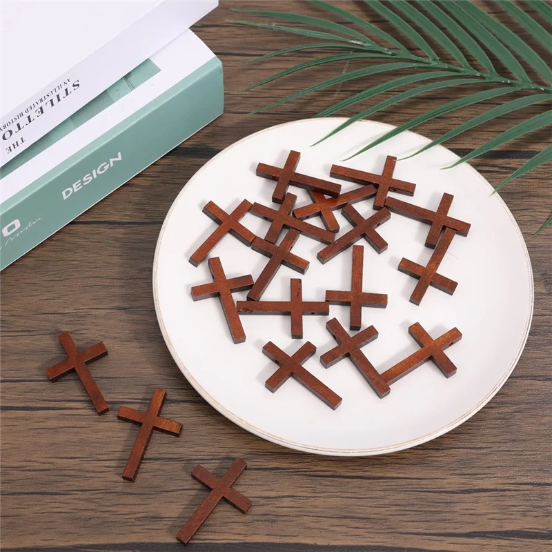 B97A-Mini Wooden Crosses 100Pcs For Pocket Prayers Crafts Small Pendant Charm For Easter Egg Fillers For Easter Christian Gift
