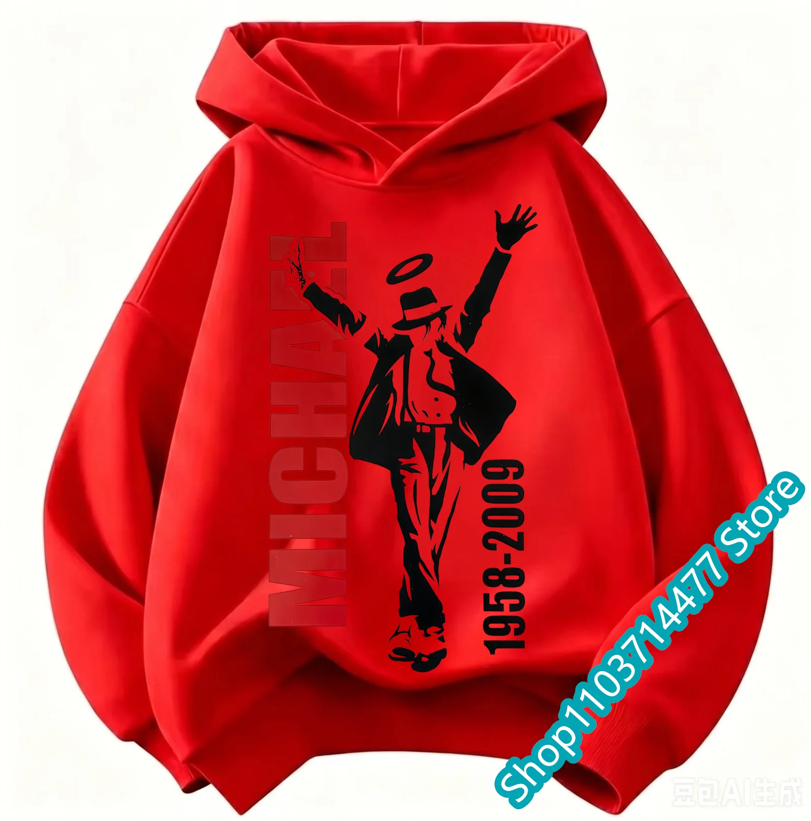 2026 Kids' Michael Jackson Print Hoodie – Warm Autumn/Winter Retro-Style Pop Icon Graphic Sweatshirt for Boys and Girls