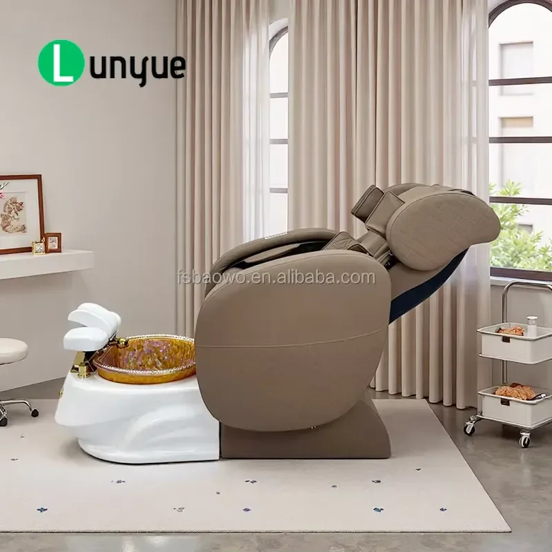 Modern Adjustable Backrest Electric Pedicure Chair Luxury Brown Nail Furniture Comfortable Manicure Station for Beauty
