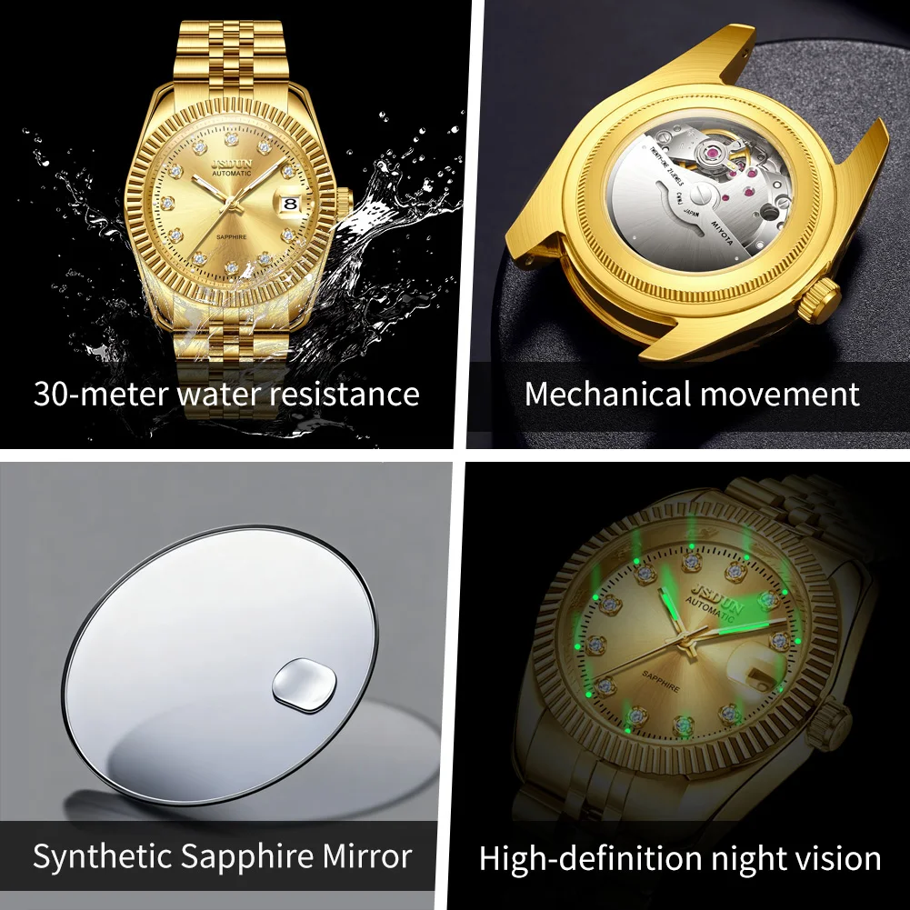 JSDUN 8737 Orologio da coppia Orologio meccanico automatico da lavoro di marca di lusso Elegante orologio da coppia con specchio in zaffiro e diamanti