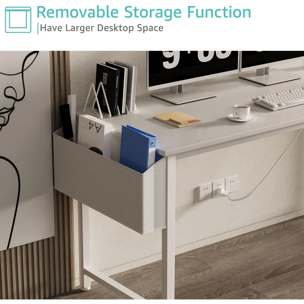 طاولة دراسة للمراهقين مقاس 55 بوصة مكتب ألعاب للمكتب المنزلي مع مخرج طاقة ومحطة شحن #5