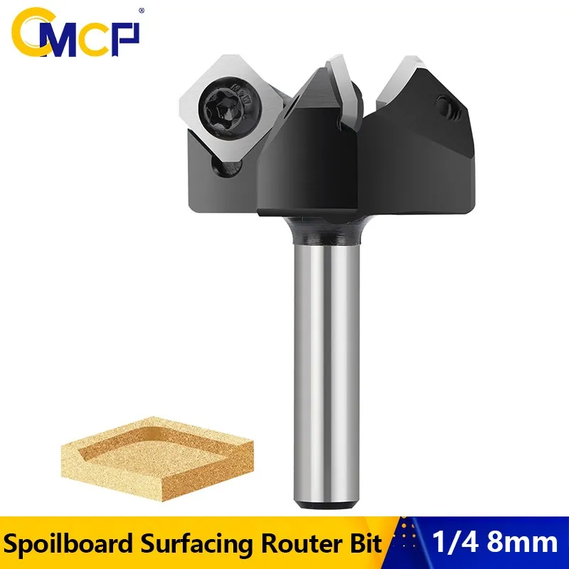 CMCP Spoilboard Surfacing Router Bit CNC Milling Cutter 8mm 1/4 Shank Carbide Insert Planer Bit Planing for Woodworking