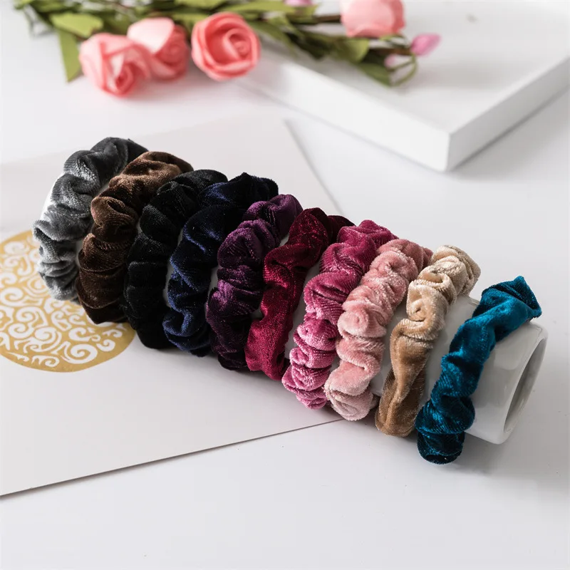 2024 New Trendy Slim Hair Scrunchy Wholesale 12pcs/lot Women Hairbands Thin Velvet Rubber Bands Girls Scrunchies Set