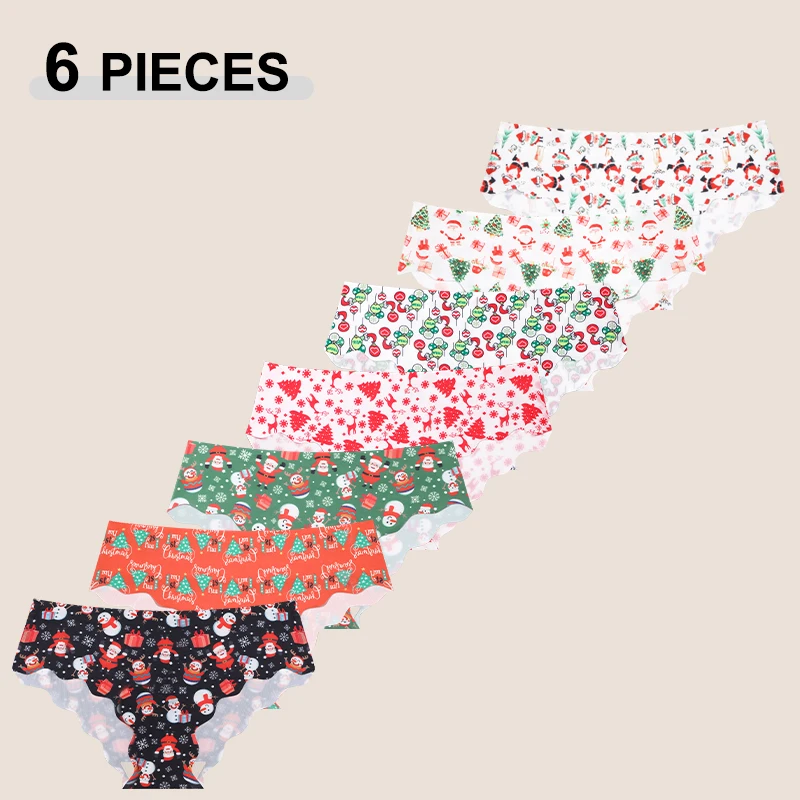 6 Teile/satz frauen Sexy Spurlose Wellen Rand Briefs Weihnachten Schneemann Elch Weihnachten Baum Santa Claus Unterwäsche Festival Cartoon Höschen