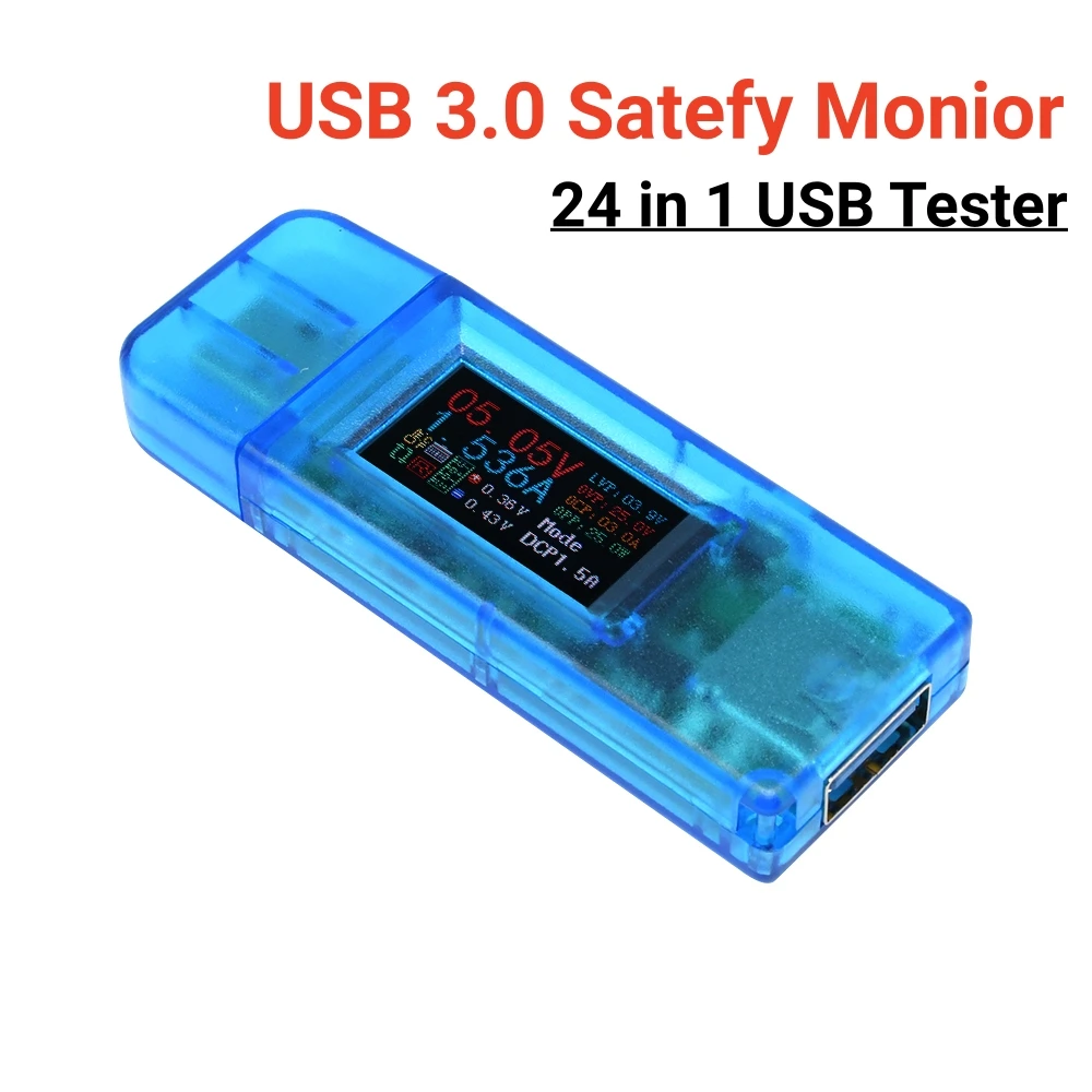 24 in 1 USB Tester QC3.0 USB 3.0 Voltage Current Capacity Watt Resistance Tester Temperature Monitor  Timer Power Off Protection