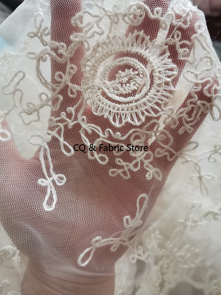 Tessuto di pizzo a rete con ricamo tridimensionale, filato di organza, gonna, abbigliamento, tovaglia in tessuto, panno decorativo fatto a mano