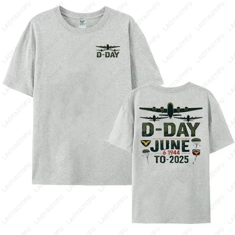 نورماندي الهبوط D-Day 81 سنة الذكرى 1944-2025 تي شيرت موضة Harajuku الشارع الشهير الرجال امرأة القطن Crewneck عادية تيز