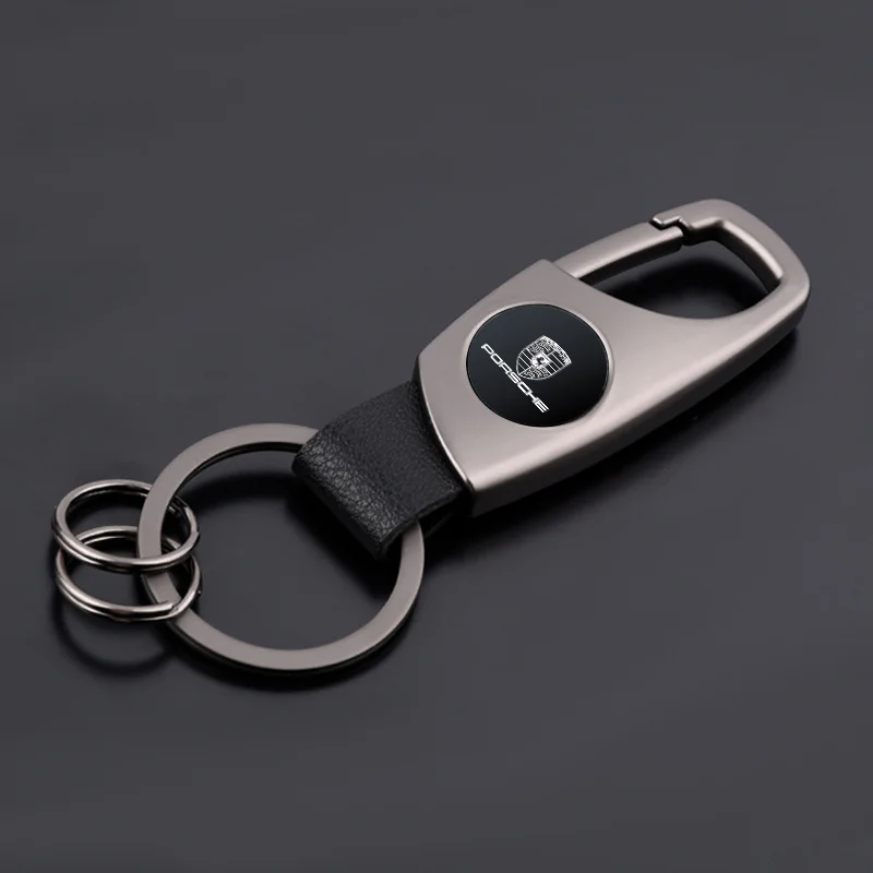 Alloy Leather Car Keychain Ornaments Gifts Keyring Key chain For Porsche Panamera Cayenne 911 Taycan Macan Carrera-GT 918-Spyder