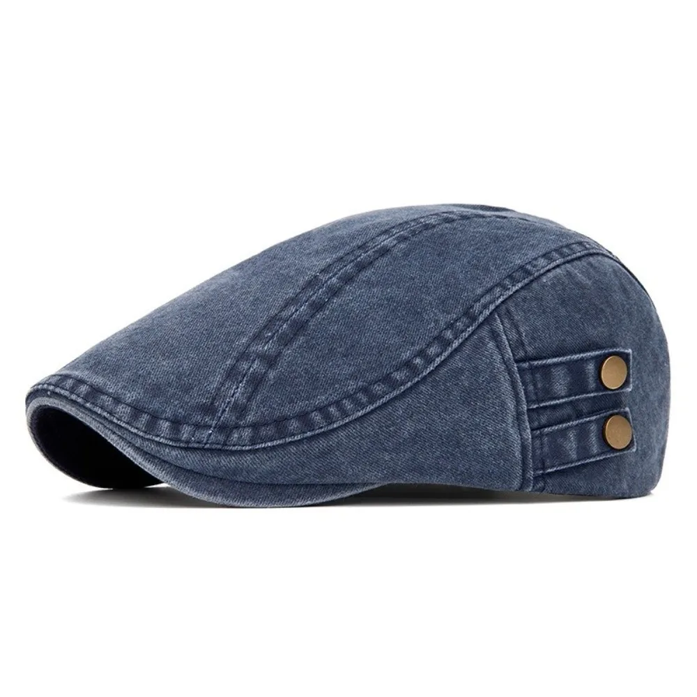 Retro Solid Color Flat Cap Adjustable Fit Soft Material Newsboy Hat Four Seasons Wear Washed Fabric Driving Cap Casual Wear