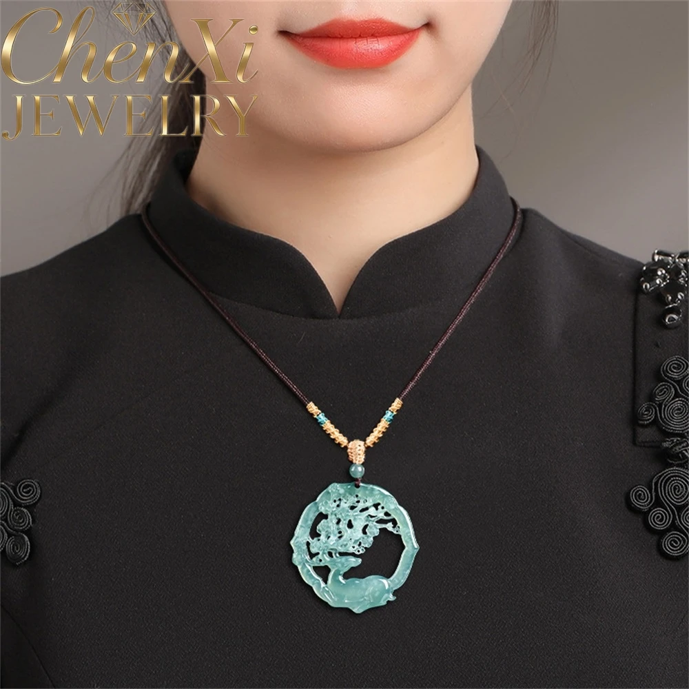 

High-End Natural Genuine Blue Water Jadeite Simple Exquisite Plum Blossom Deer Natural Stone Pendant Luxury Gift For Girlfriend