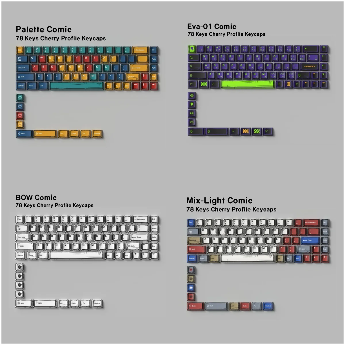 Comic Mixed-Light Keycaps Cherry Profile Pbt Material 78 Keys Set Key Caps BOW Palette Eva-01 For Mechanical Keyboard Magnetic