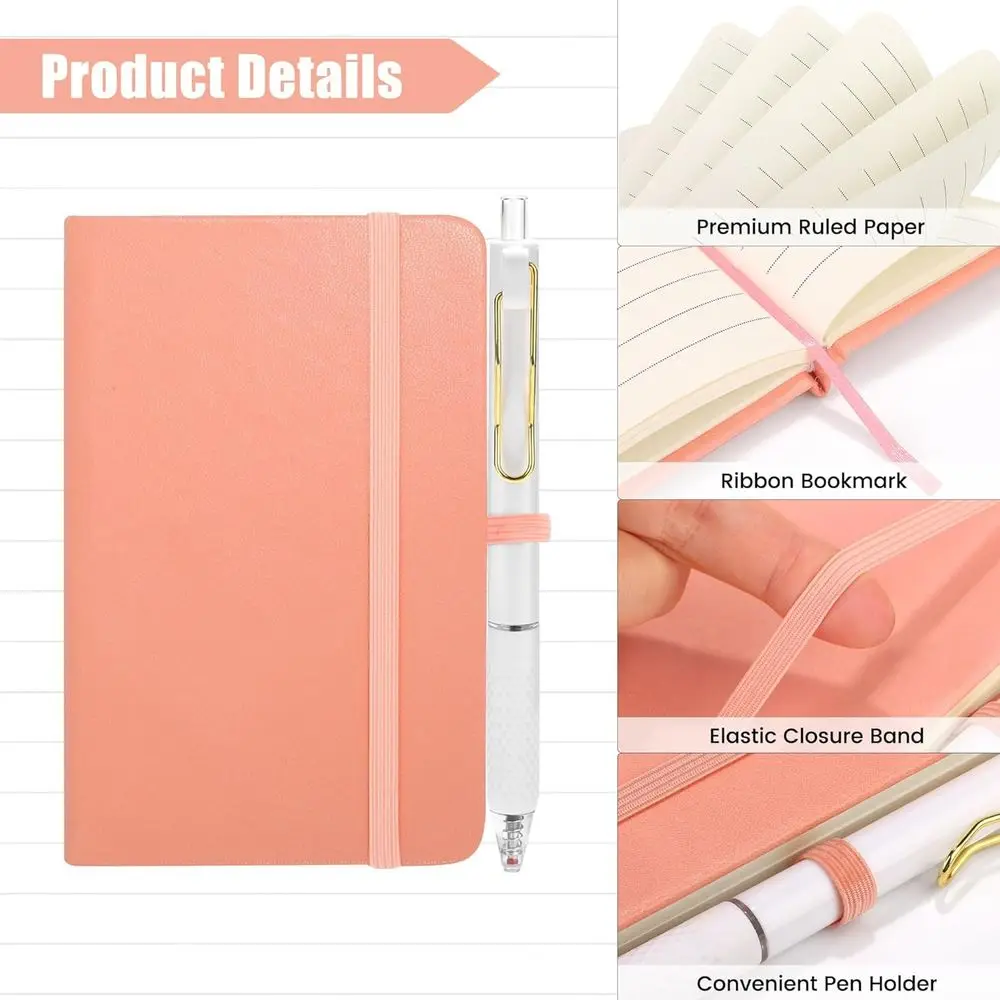 A6 Pastel Colored Mini Hardcover PU Leather Lined Notebooks with Built-in Pen Holder, 50 Sets, 3.5 x 5.5 Inch, College Ruled for