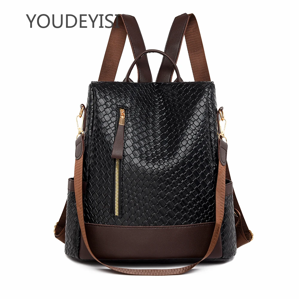 YOUDEYISI 우븐 디자인 배낭 럭셔리 브랜드 여성용 배낭, 가죽 대용량 배낭, 소녀 여행