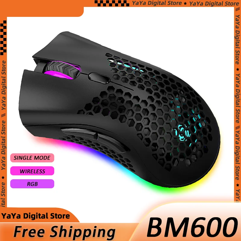 BM600 Wireless Mouse Lightweight Hollow Rechargeable Colorful RGB Luminous Office Gaming Mouse Wireless Gaming Mouse Bluetooth