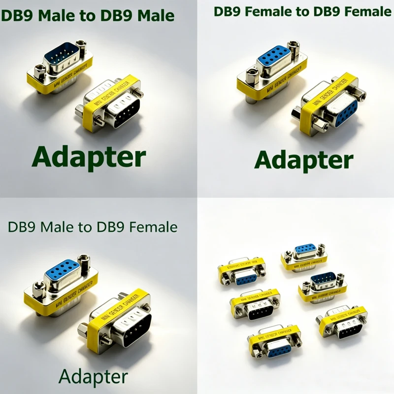 100Pcs Wholesale DB9 Serial Adapter RS232 9Pin Connector Pass-through Coupler Male to Female Male Male Female Female Plug