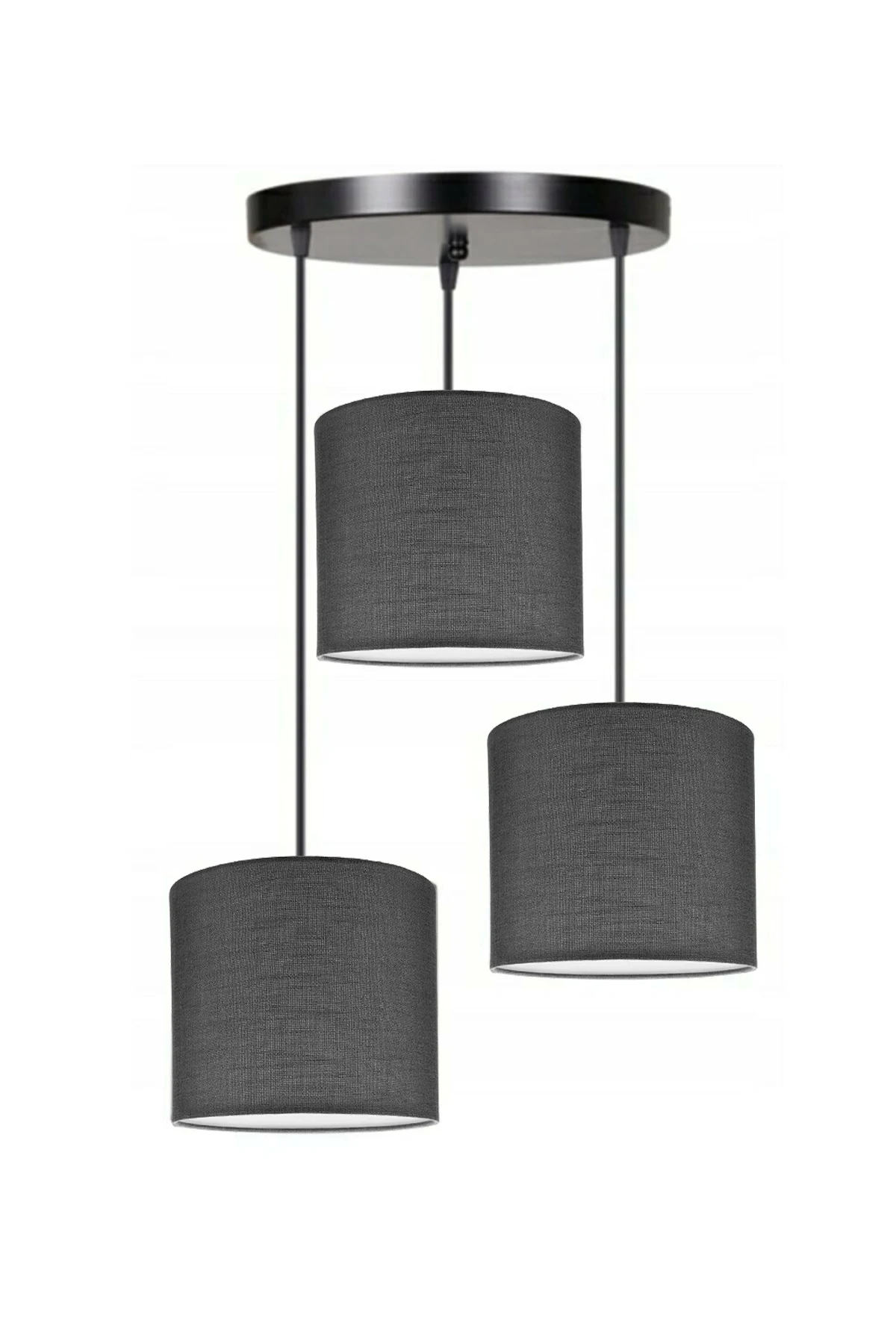 

3 Heads Dark Gray Cylinder Fabric Lampshade Pendant Lamp Chandelier Modern Decorative Design For Home Hotel Office Use