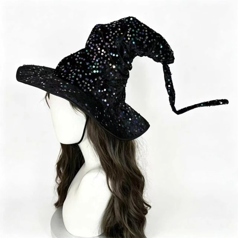 DXAE Decorated Costume Witch Hat with Long Curved Point and Wide Brims for Halloween Costumes, Cosplay, and Theme Party