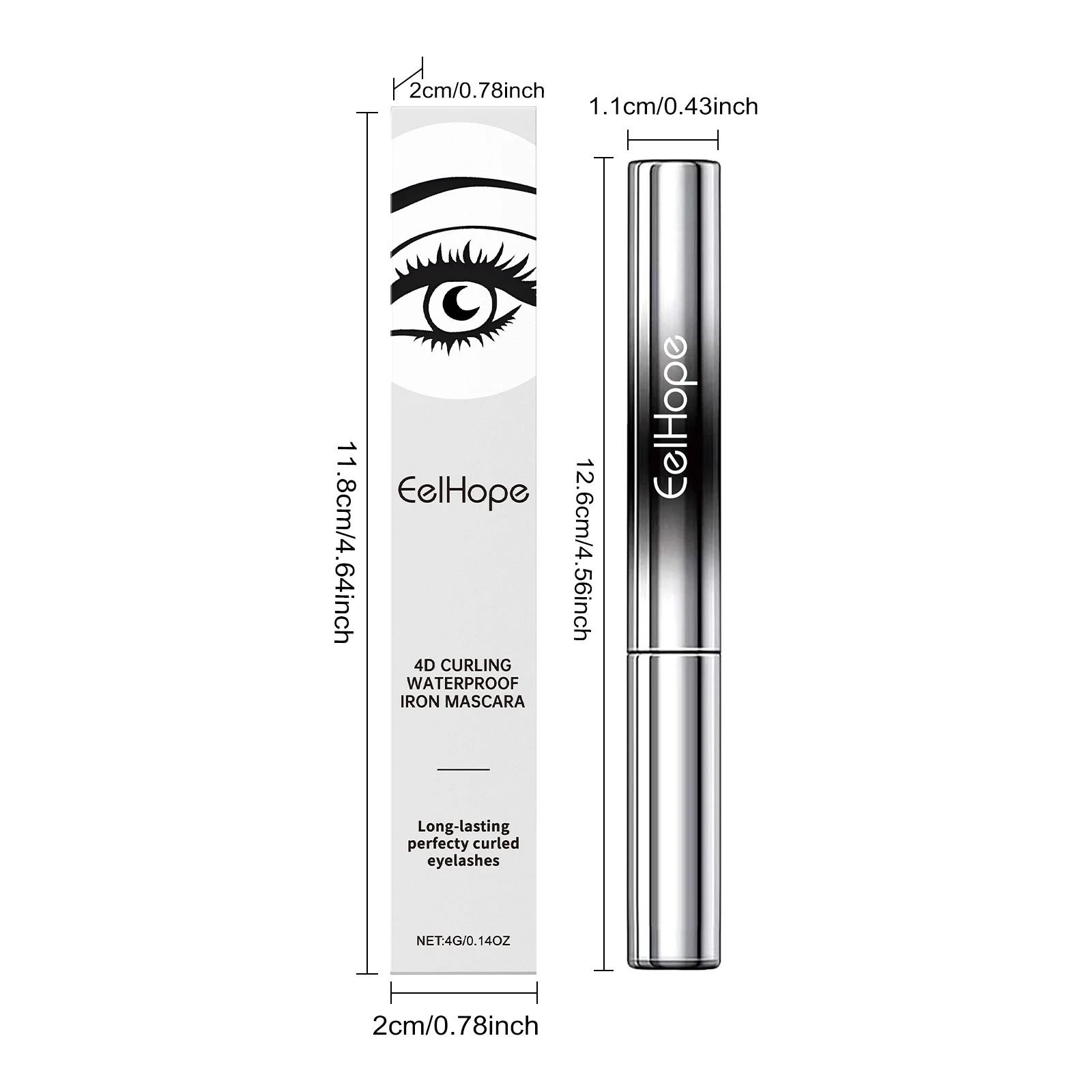 Eelhope Mascara waterproof per ciglia 4D - Formula nera allungante e volumizzante, asciugatura rapida, abbigliamento duraturo