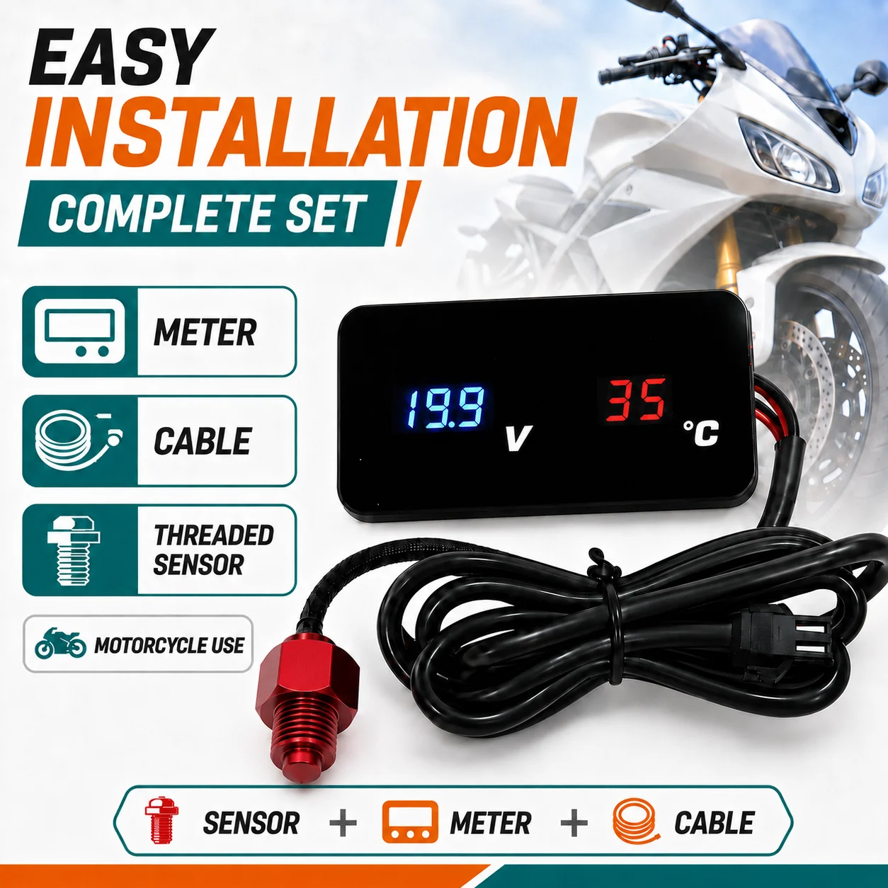 Koso – compteur numérique universel de température d'huile et de tension pour moto, jauge carrée mini LED 2 en 1 pour NMAX XMAX PCX ADV