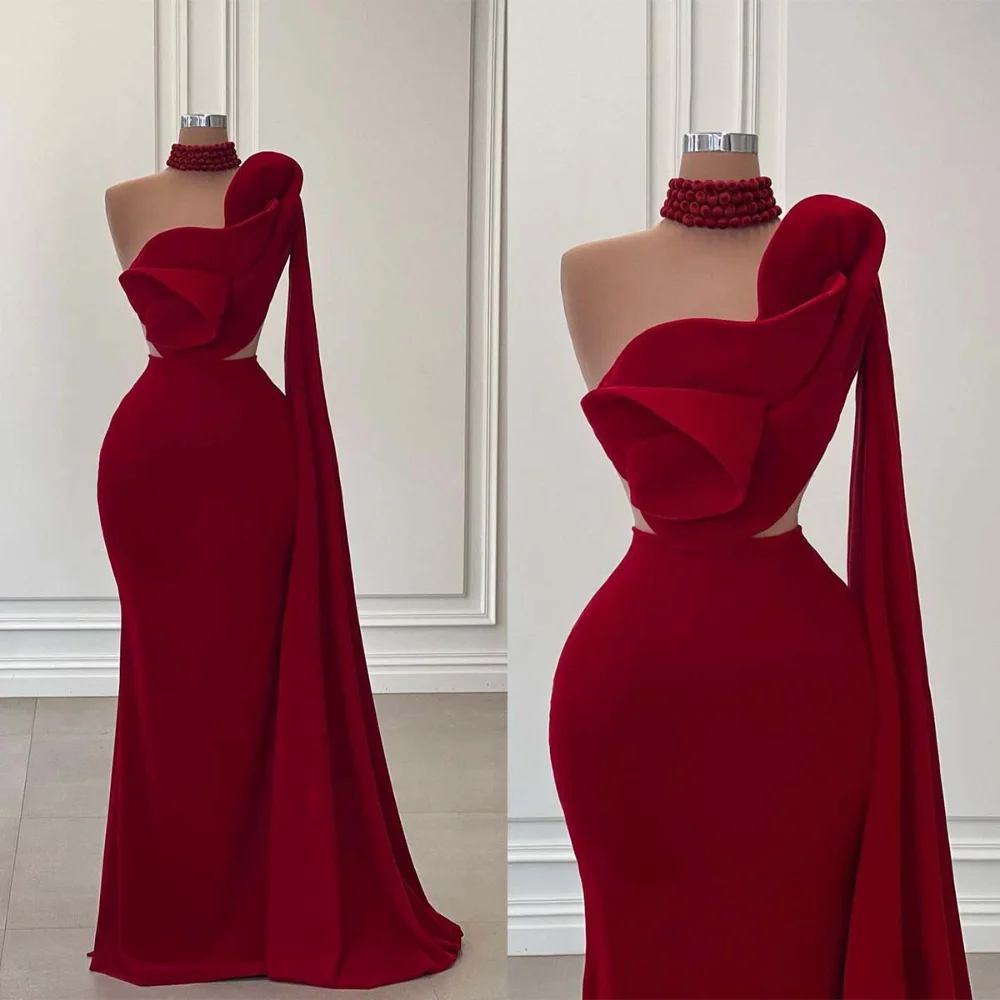 Elegant Burgundy Evening Dresses for Women Sexy One-Shoulder Ruffles Mermaid Gowns Fashion Floor Length Dance Party Prom Dresses