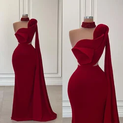 Elegant Burgundy Evening Dresses for Women Sexy One-Shoulder Ruffles Mermaid Gowns Fashion Floor Length Dance Party Prom Dresses