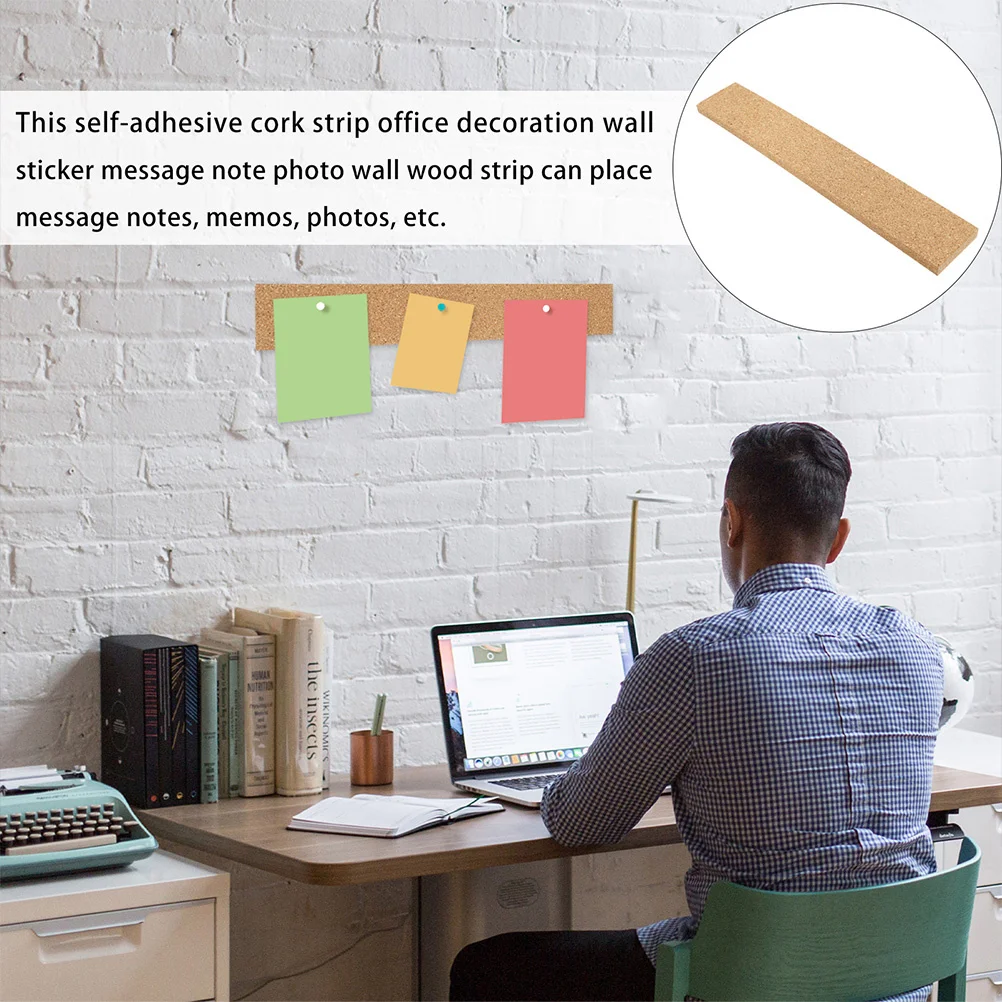 

4Pcs Cork Board Strips Brown Natural Wood Texture Frameless Memo Board Strip Office Bulletin Strip Photo Wall Cork