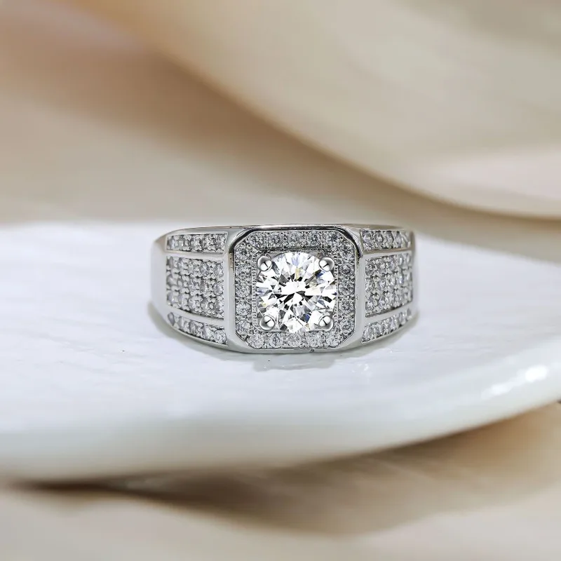 أوروبا والولايات المتحدة عبر الحدود كامل الماس الغجر الرجال خاتم مربع محيط الماس يعيش خاتم الرجال الكبير الساخن سال #2