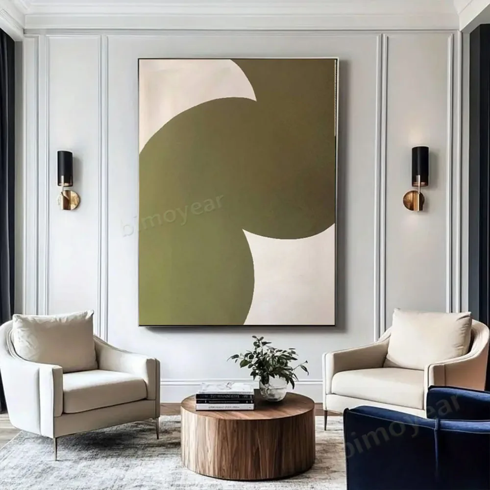

100% hand drawn green and white abstract oil painting original wall painting home living room decoration paint interior aestheti
