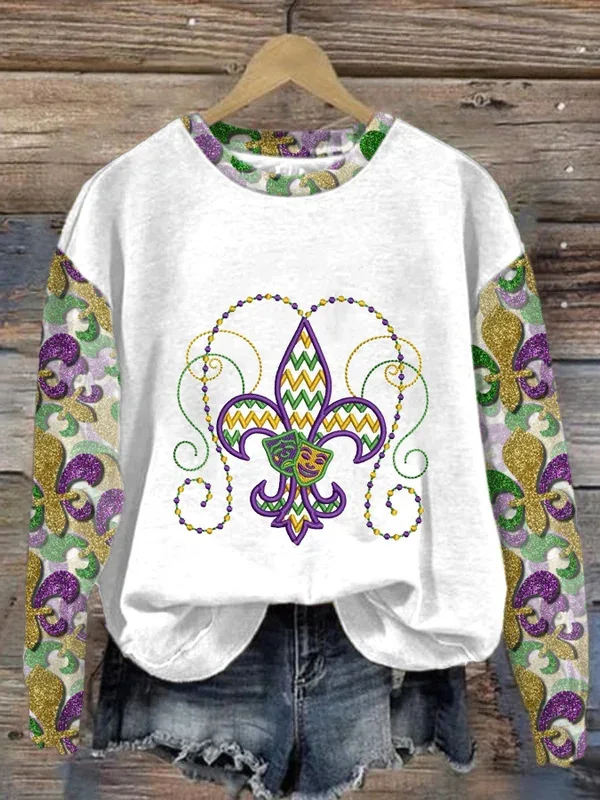 Mardi Gras Women's 3D Digital Printed O-Neck Long Sleeve Top Sweatshirts Carnival Lobster Top Women Trendy V-neck Raglan Sweater