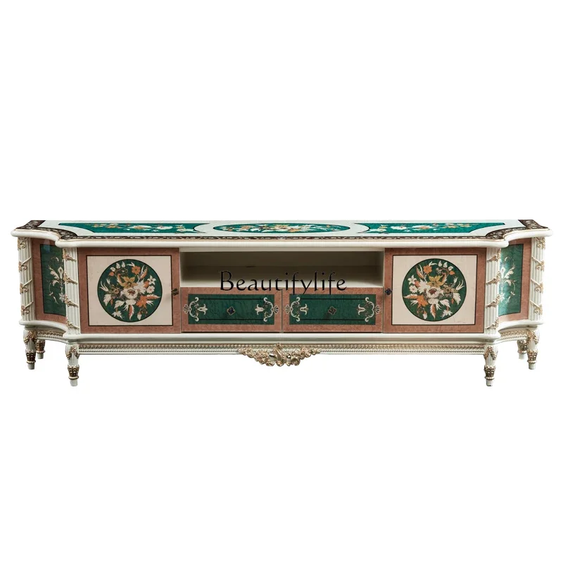 

European solid wood TV cabinet, French luxury shell countertop TV floor cabinet