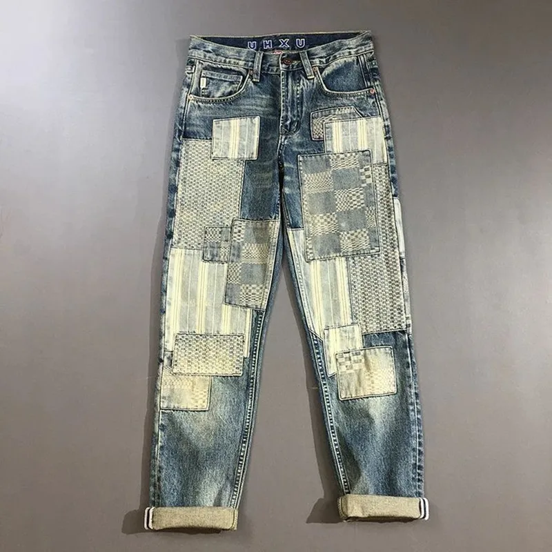 Autumn and Spring New Fashion Trend Printed Ripped Straight Leg Jeans Men's Casual Loose Vintage Sports High-grade Denim Pants