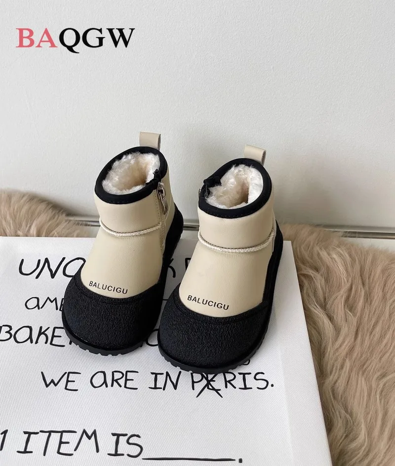2026 New Winter Plush Snow Boots for Children Thick Warm Boy's Girl's Cotton Shoes Waterproof Kid's Winter Boots Velvet Shoe