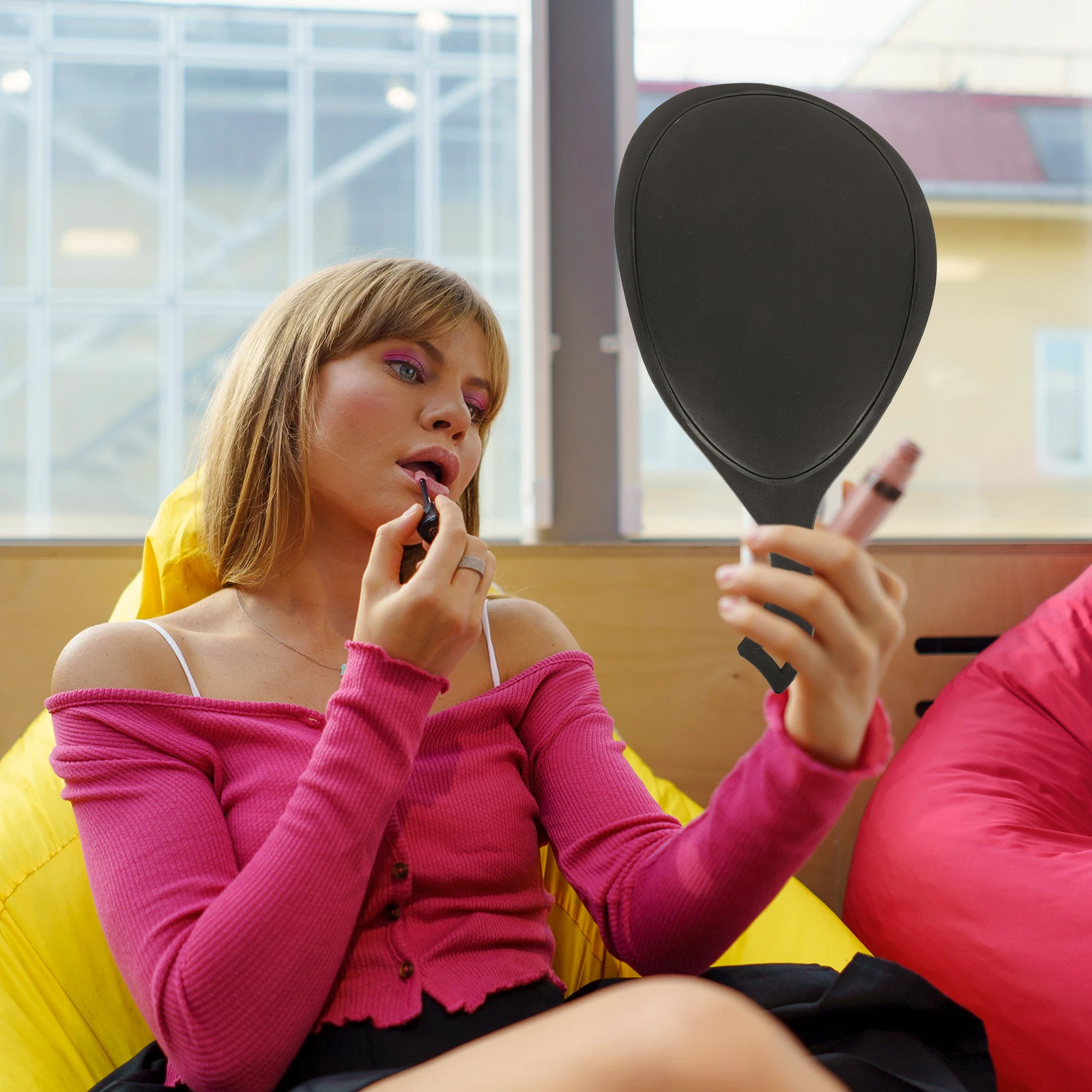 Miroir à main Simple avec poignée ABS, 1 pièce, pour Application de maquillage et contrôle du rouge à lèvres, exquis et beau
