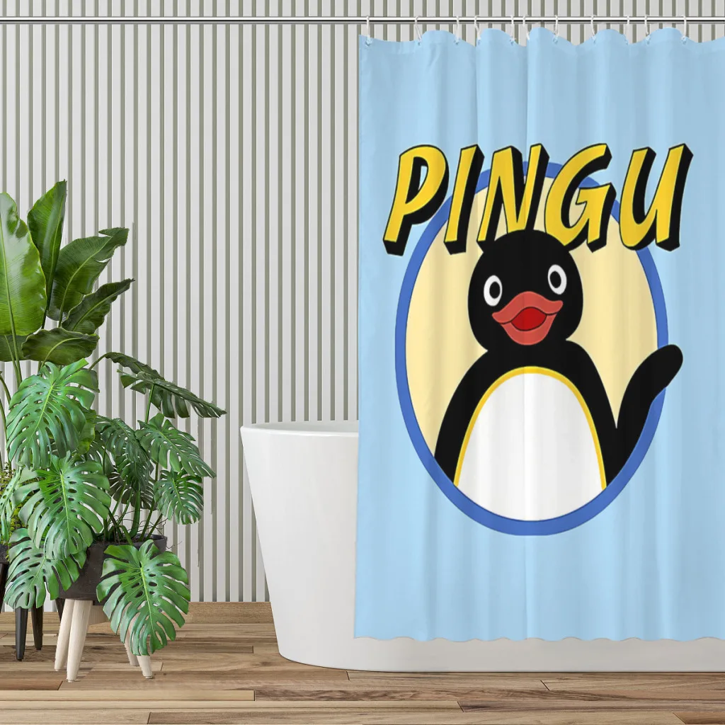 Blue Shower Curtains Pingu Noot Pinga Penguin TV Waterproof Fabric Creative Bathroom Decor with Hooks Home Accessories