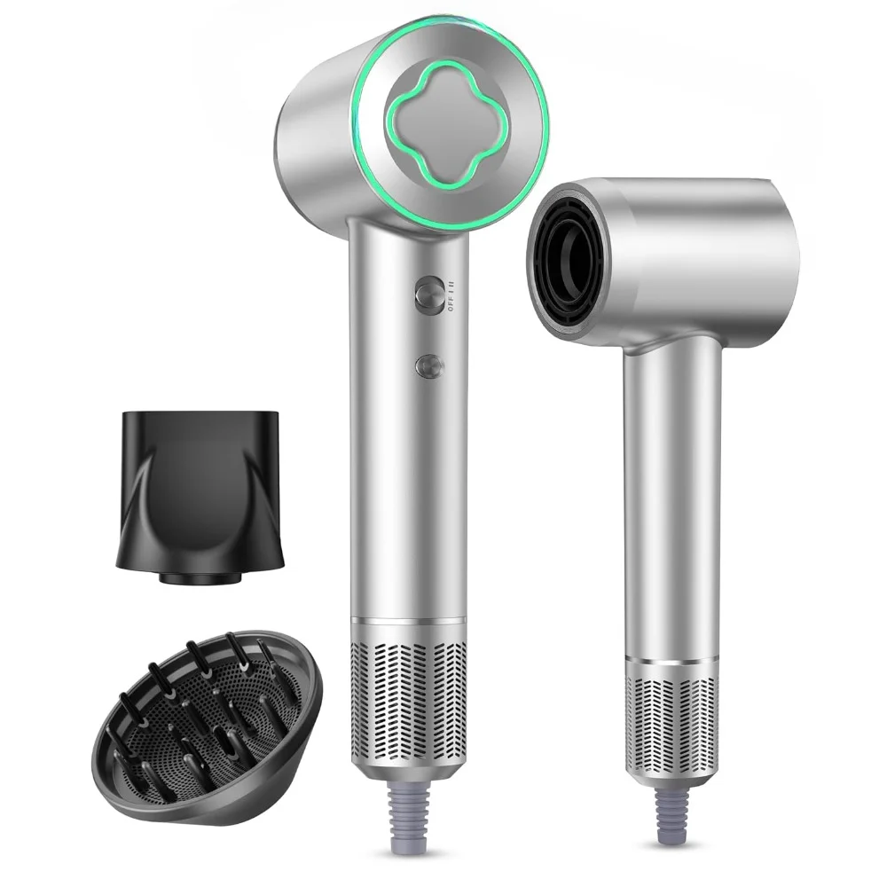 

Hair Dryer with Diffuser and Nozzle, 150000 RPM Brushless Motor Negative Ionic Blow Dryer, Low Noise Thermo-Control, Hair Dryer