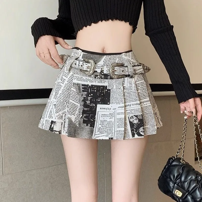 Summer Latest American Girls Retro Sweet Cool High Waisted Slim A-line Short Dresses Design Niche Maillard Style Mini Skirts