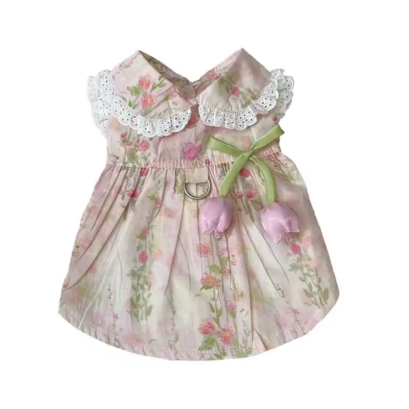 

*Pet dog clothes summer new doll collar floral princess skirt dog cat thin clothes