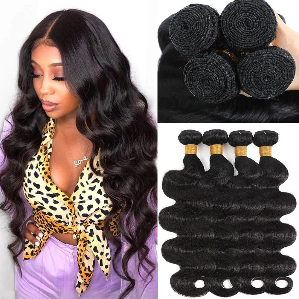 38 40 Inch Body Wave 3 4 Bundles Brazilian Remy Unprocessed Human Hair Wavy Double Drawn Bundles Weave Extensions