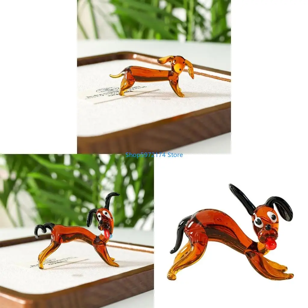 Y3NB Glass Dog Miniature Figurine Stylish Accent Piece For Desk Shelf Decors Ornament