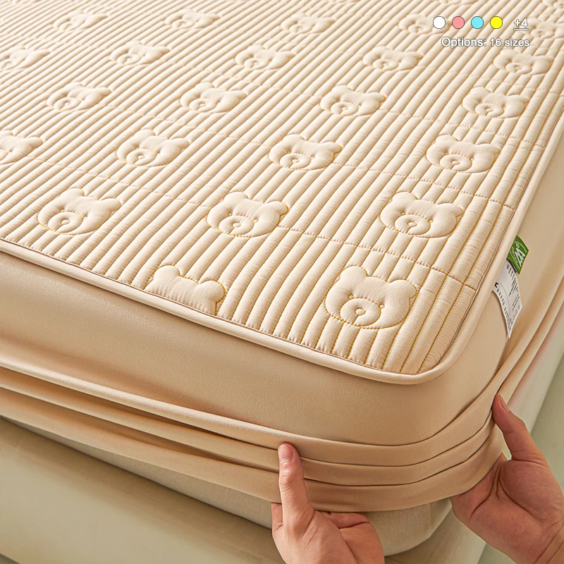 Waterproof Fitted Mattress Protector, Antibacterial Anti-Mite Silent Hypoallergenic Bed Pad Cover, Deep Pocket Mattress Cover