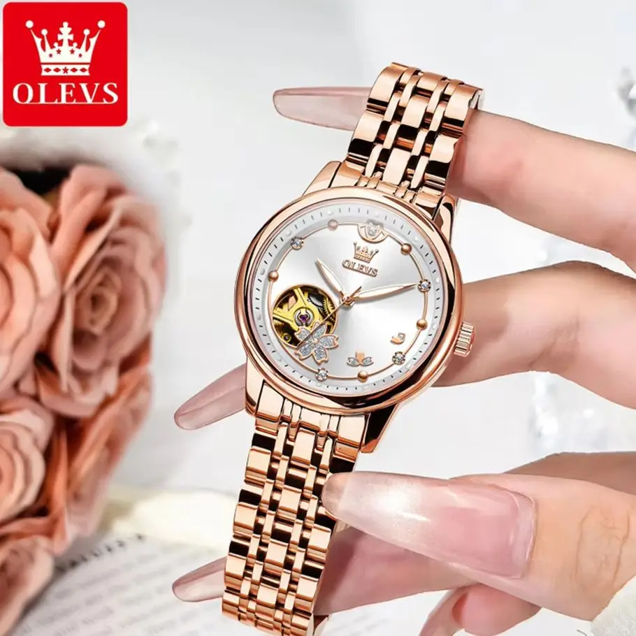 

OLEVS 6732 Womens Watch Elegant Luxury Mechanical Watch Scale Waterproof Luminous Automatic Date Ladies Exquisite Watch Box Gift