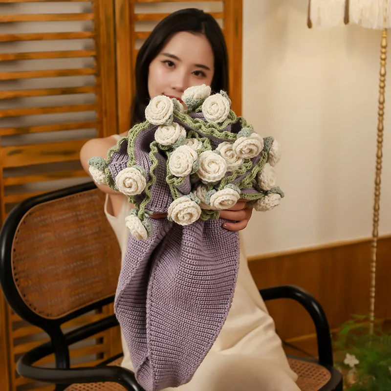 

Handmade Knitted Rose Blanket, Crochet Floral Shawl Wrap, Breathable Sofa Cover for Living Room, Lightweight Camping Throw