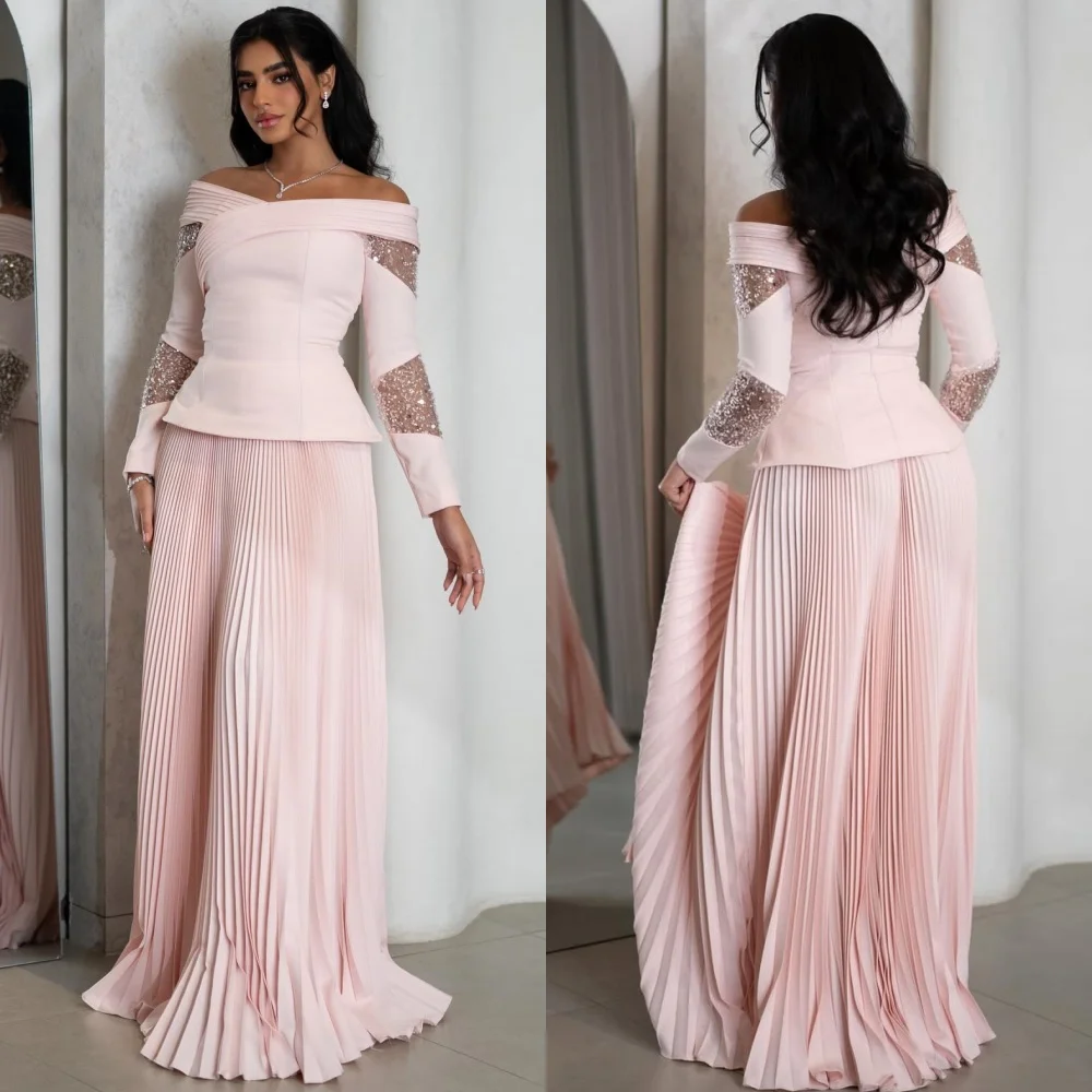 تخصيص الطراز الحديث أزياء جيرسي مطرزة Ruched ألف خط خارج على الكتف فساتين طويلة فساتين السهرة الأحجام المتاحة مثير #1