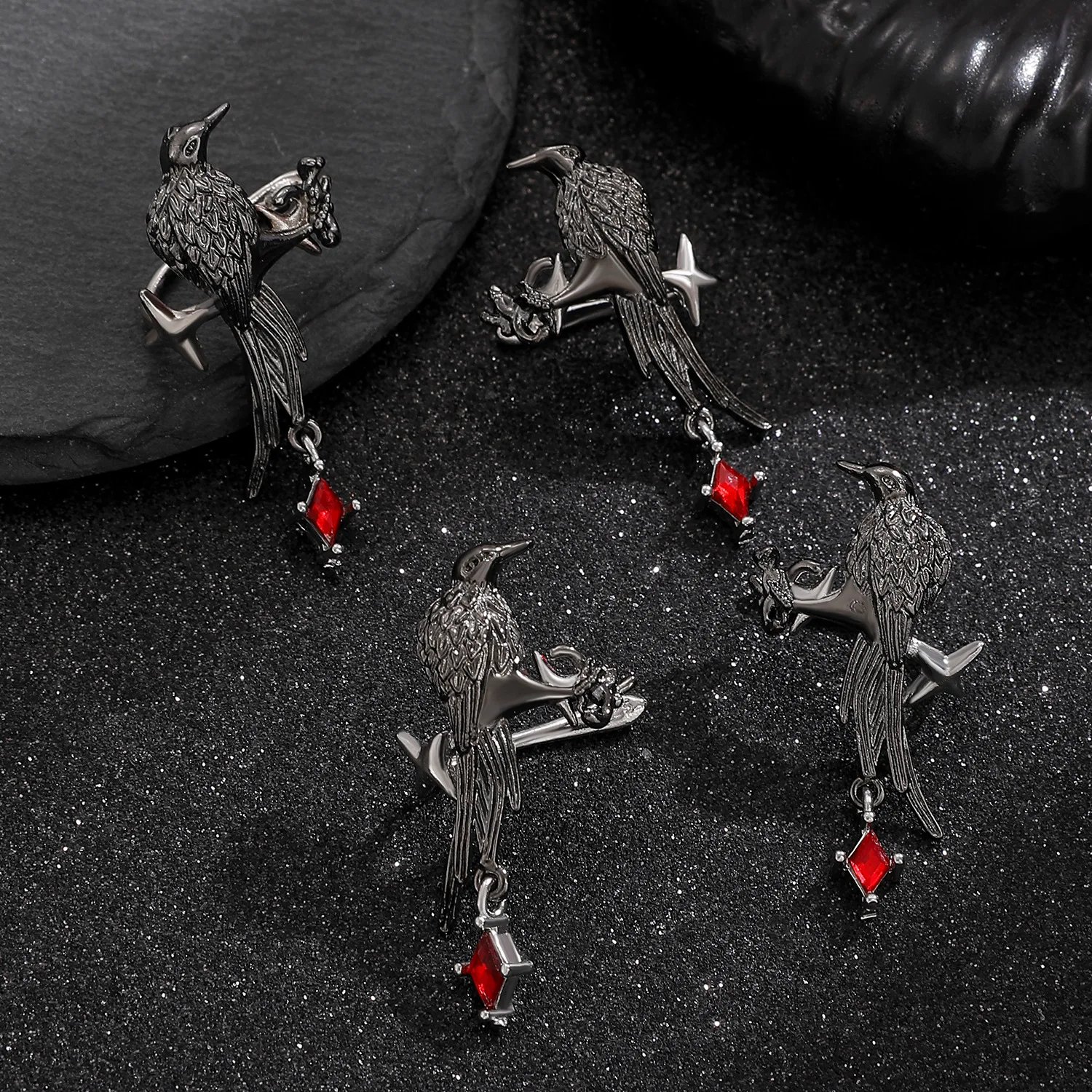 الغراب الأذن الكفة لا ثقب الأسود الغراب العظام هالوين الظلام القوطية شخصية فريدة من نوعها حلوة كول كليب الأقراط #2