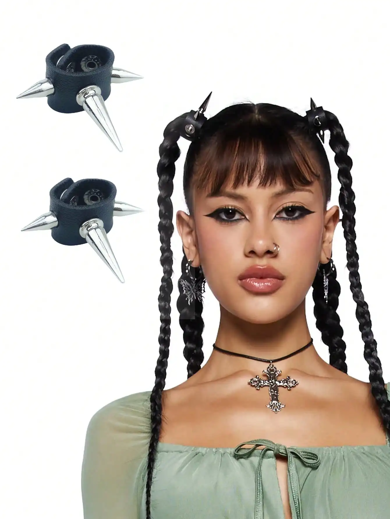 2 pieces of punk pointed studded hair curls to secure braids