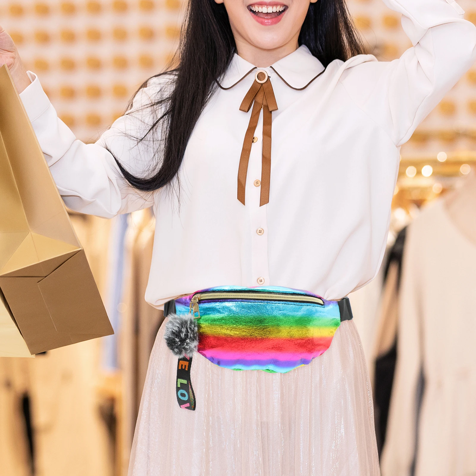 

1Pcs Colorful Women PU Waist Bag Holographic Adjustable Belt Fanny Pack Chest Crossbody Bag for Running Hiking Traveling Outdoor