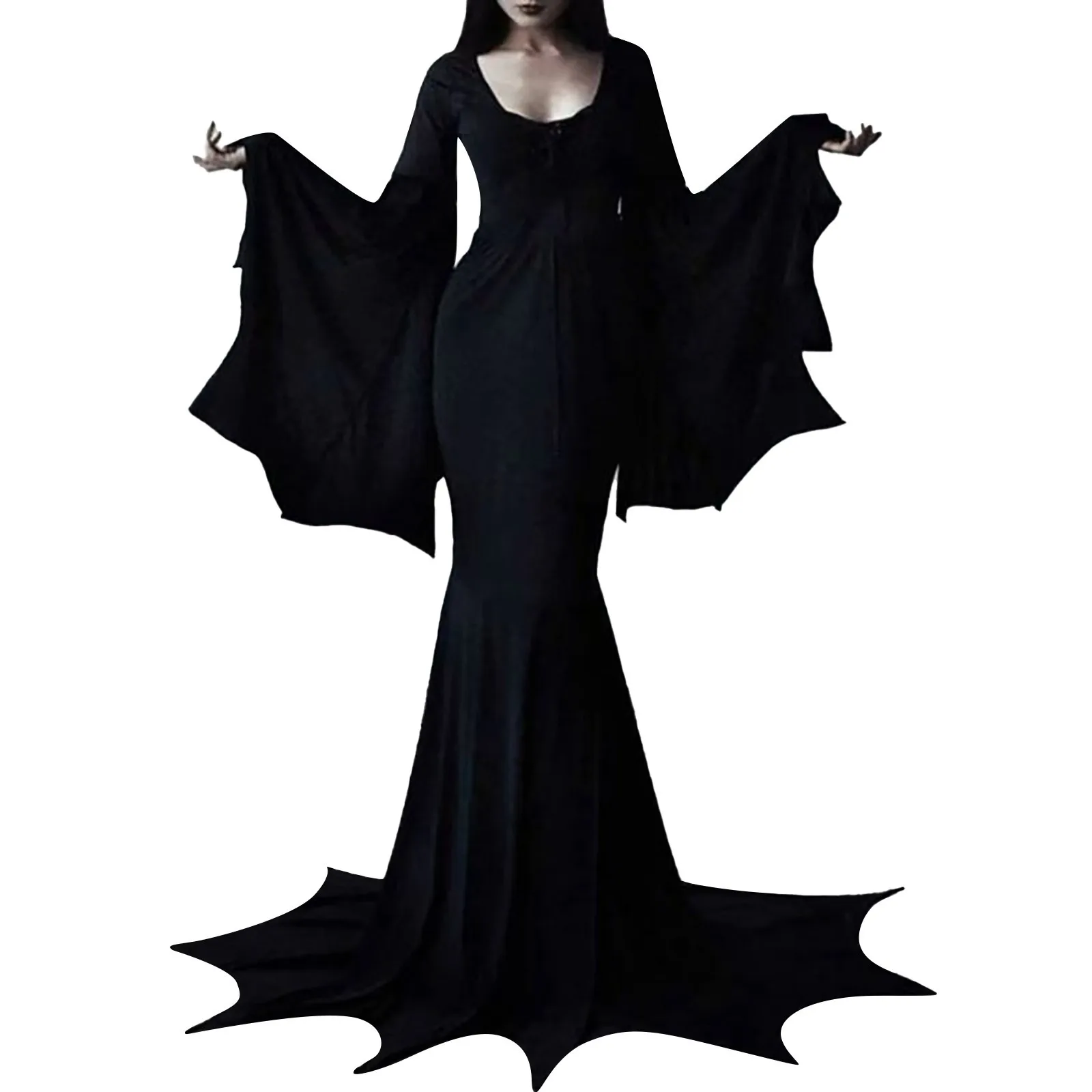 Vestido de Morticia Addams para mujer, vestido de murciélago vampiro, disfraz de familia Adams, traje de Halloween, fiesta de disfraces, Cosplay gótico